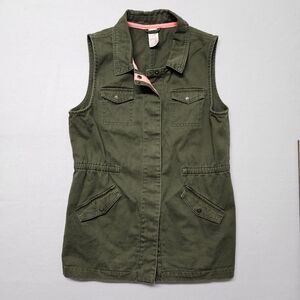 Cat & Jack Vest Snaps Pockets Green Pink Sz 14 16